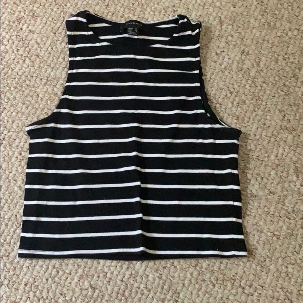Black and white striped cropped tank